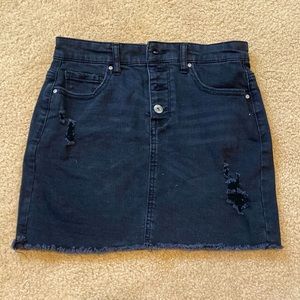 True Craft Black Denim Distressed Skirt